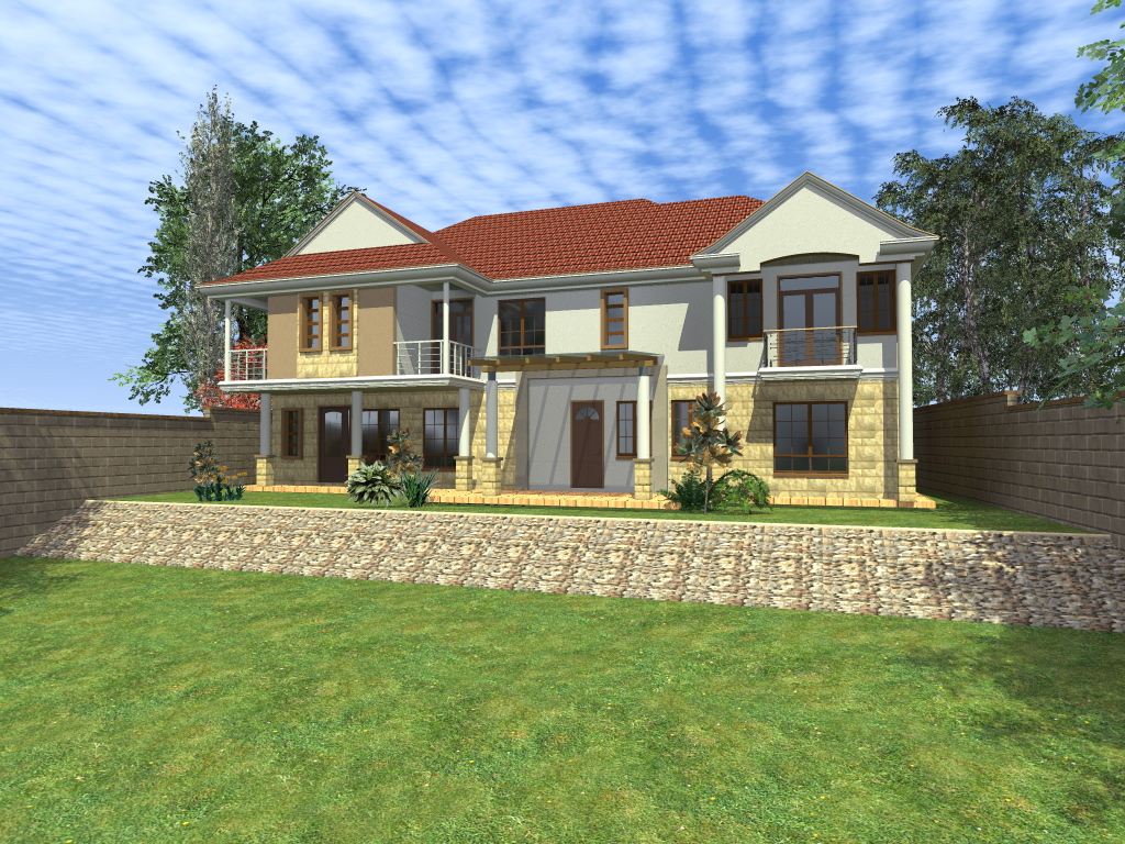 Render of a two-storey family home from the garden