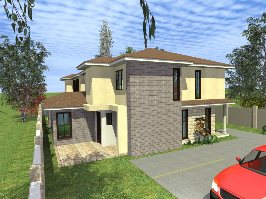 Render of a home seen from the gate