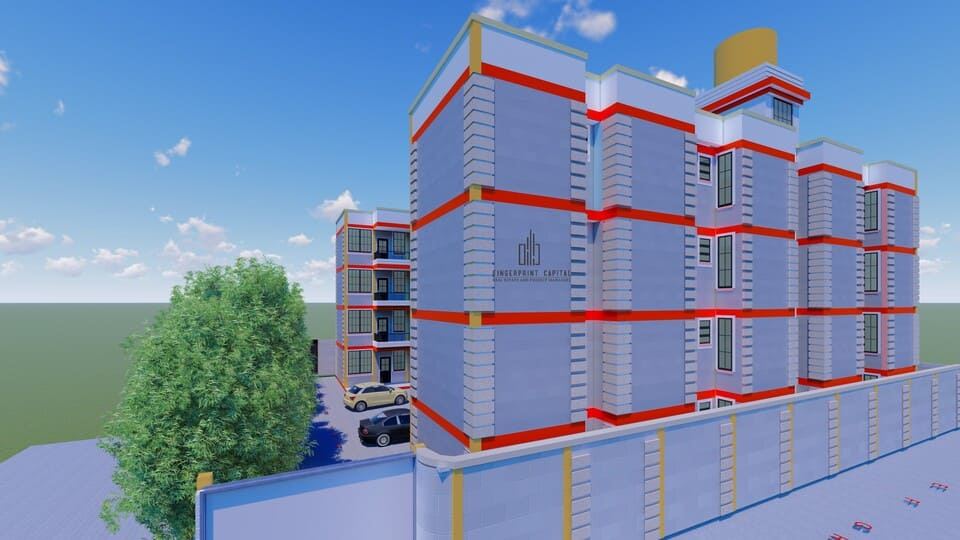 Architectural render of an apartment block