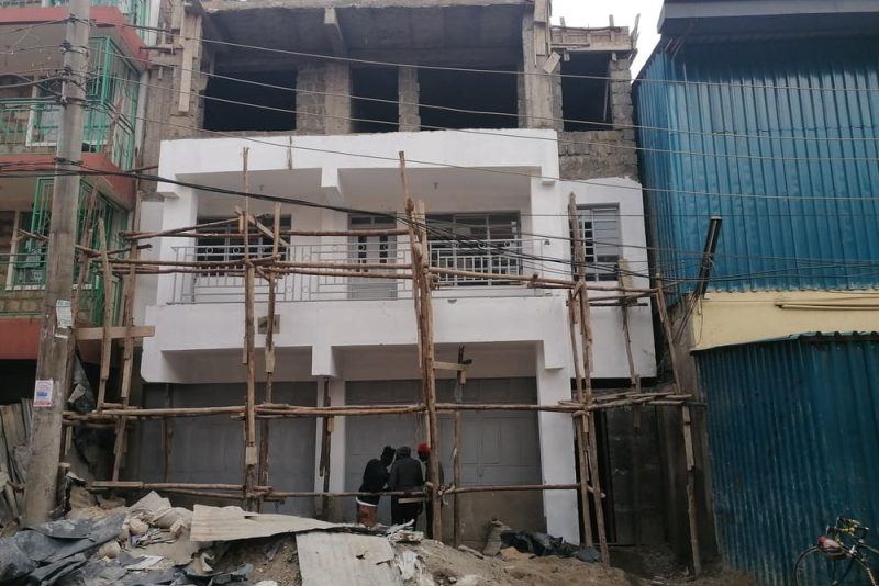Building facade under scaffolding